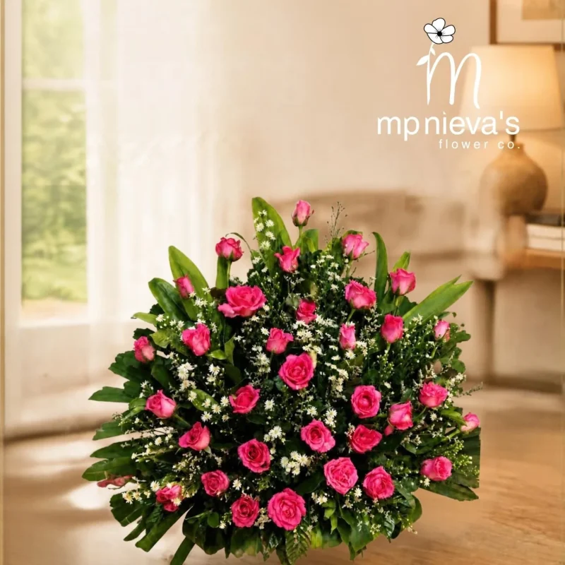 Cherish arrangement of pink roses with baby's breath by MP Nieva's Flower Shop
