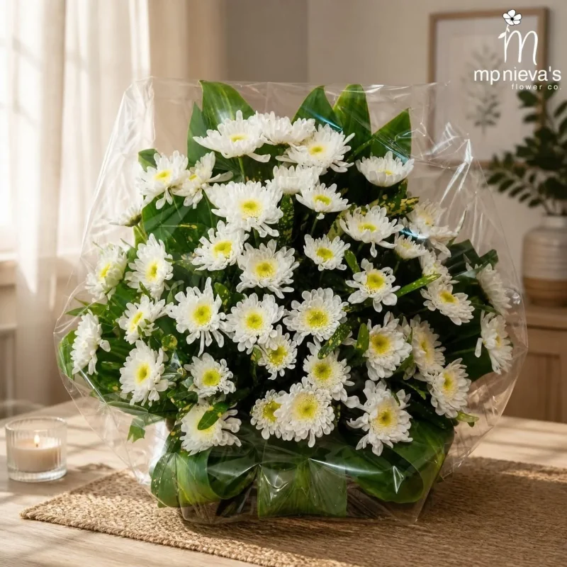 Comfort flower pot of white mums by MP Nieva's Flower Shop