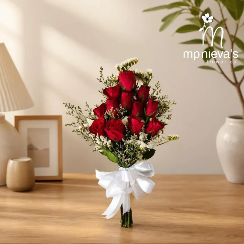 Forever columbary bouquet of red roses with a white ribbon by MP Nieva's Flower Shop